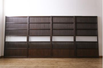 高級品!　変わり花菱ガラス　ヒノキ柾目材　細い桟が並んだ上品な万本格子戸(引き戸、ガラス帯戸、建具)4枚セット