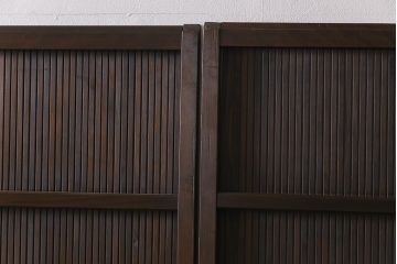 高級品!　変わり花菱ガラス　ヒノキ柾目材　細い桟が並んだ上品な万本格子戸(引き戸、ガラス帯戸、建具)4枚セット