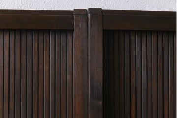 高級品!　変わり花菱ガラス　ヒノキ柾目材　細い桟が並んだ上品な万本格子戸(引き戸、ガラス帯戸、建具)4枚セット