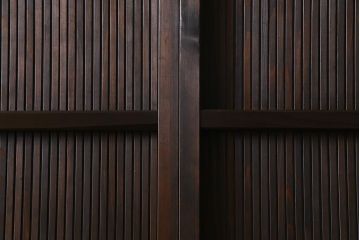 高級品!　変わり花菱ガラス　ヒノキ柾目材　細い桟が並んだ上品な万本格子戸(引き戸、ガラス帯戸、建具)4枚セット