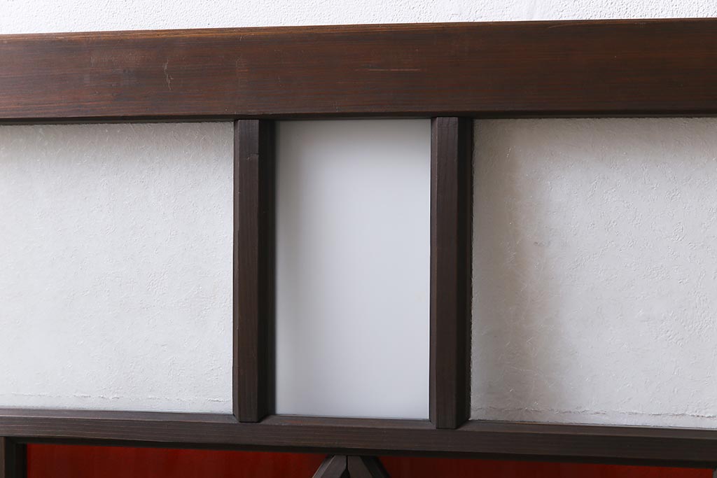 昭和レトロ　色ガラス入り　菱型のデザインがおしゃれなガラス戸(引き戸、建具、窓)2枚セット