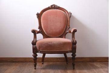 アンティーク家具　イギリスアンティーク　1880年代　ヴィクトリアン様式　アームチェア(サロンチェア、ラウンジチェア)