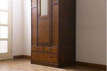 レトロ家具　昭和初期　タモ材　パーケット　レトロモダンなワードローブ(洋服タンス)