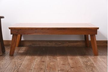 レトロ家具　昭和レトロ　ケヤキ材　プレーンな木味が魅力の折り畳み式座卓(角ちゃぶ台、ローテーブル)
