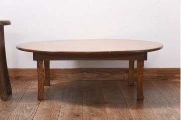 レトロ家具　昭和初期　栓材　レトロで風情のある丸ちゃぶ台(座卓、ローテーブル)