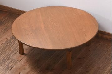 レトロ家具　昭和初期　栓材　レトロで風情のある丸ちゃぶ台(座卓、ローテーブル)