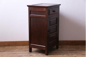 中古　松本民芸家具　シックな雰囲気漂うC型電話台(サイドチェスト、引き出し、収納棚)(定価約11万円)(1)