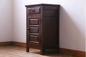 中古　松本民芸家具　シックな雰囲気漂うC型電話台(サイドチェスト、引き出し、収納棚)(定価約11万円)(1)