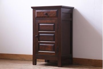 中古　松本民芸家具　シックな雰囲気漂うC型電話台(サイドチェスト、引き出し、収納棚)(定価約11万円)(1)