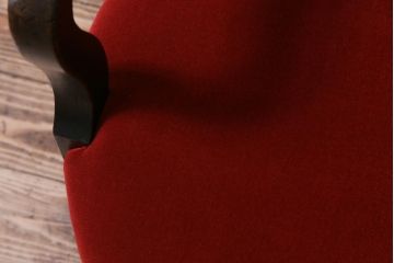 アンティーク家具　大正ロマン　深い色味のナラ材と深紅の座面がモダンな雰囲気を醸し出す回転椅子(アームチェア、ワークチェア、椅子)