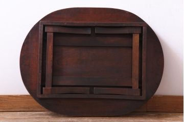 レトロ家具　昭和レトロ　オーバル型　栓材　はっきりとした木目が目を引くちゃぶ台(ローテーブル)