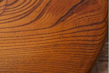 昭和レトロ　ケヤキ材　シンプルなデザインに杢目が映える丸型お盆