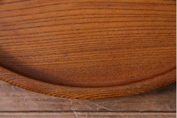 昭和レトロ　ケヤキ材　シンプルなデザインに杢目が映える丸型お盆