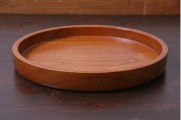 和製アンティーク　ケヤキ材　美しい杢目を楽しめる丸型お盆