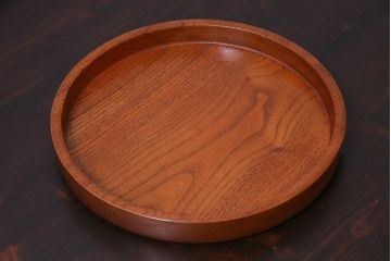 和製アンティーク　ケヤキ材　美しい杢目を楽しめる丸型お盆