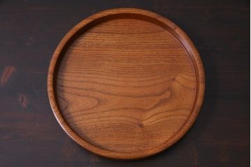 和製アンティーク　ケヤキ材　美しい杢目を楽しめる丸型お盆