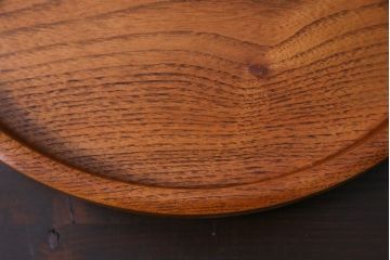 和製アンティーク　ケヤキ材　美しい杢目を楽しめる丸型お盆