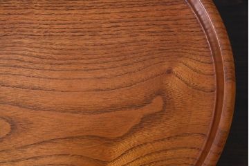 和製アンティーク　ケヤキ材　美しい杢目を楽しめる丸型お盆