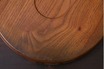 和製アンティーク　ケヤキ材　美しい杢目を楽しめる丸型お盆