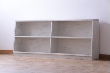 ペイント家具　学校の本棚を利用したシャビーなペイントのオープンラック(収納棚)