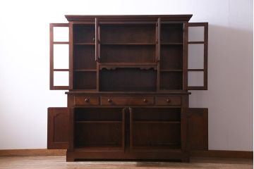 中古　松本民芸家具　西洋家具のような佇まいの食器棚(キャビネット、収納棚)(定価約110万円)