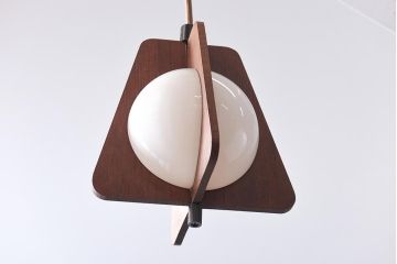 昭和期　松下電工　レトロモダンな木製のペンダントライト(天井照明、吊り下げ照明)