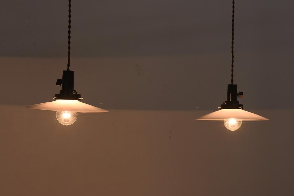 昭和レトロ　戦前　昔懐かしいデザインの平笠照明2個セット(吊り下げ照明、ペンダントライト)(1)