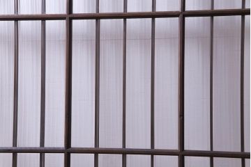 昭和初期　モールガラス　変わり格子が目を惹くシンプルなガラス戸(窓、引き戸、建具)2枚組