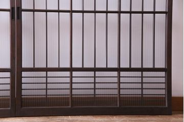 昭和初期　モールガラス　変わり格子が目を惹くシンプルなガラス戸(窓、引き戸、建具)2枚組