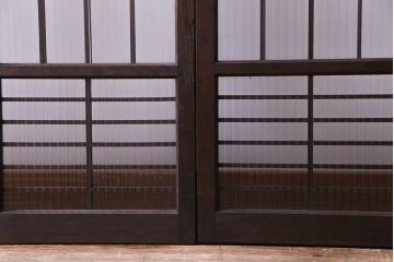 昭和初期　モールガラス　変わり格子が目を惹くシンプルなガラス戸(窓、引き戸、建具)2枚組