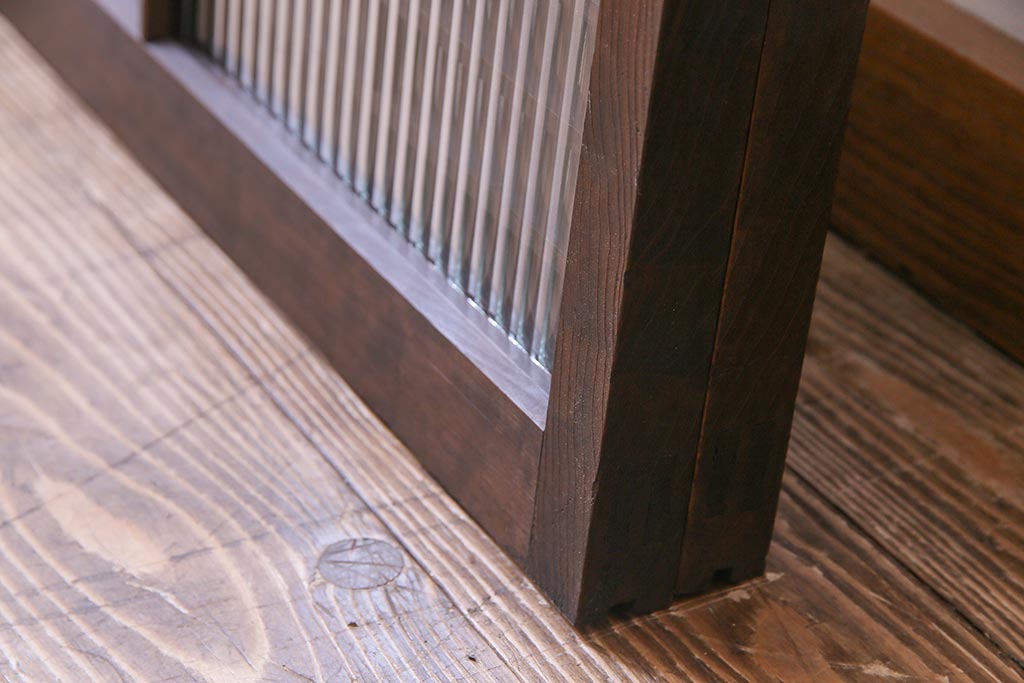 昭和初期　モールガラス　変わり格子が目を惹くシンプルなガラス戸(窓、引き戸、建具)2枚組