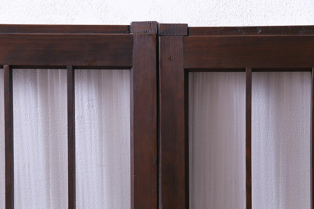 昭和初期　モールガラス　変わり格子が目を惹くシンプルなガラス戸(窓、引き戸、建具)2枚組