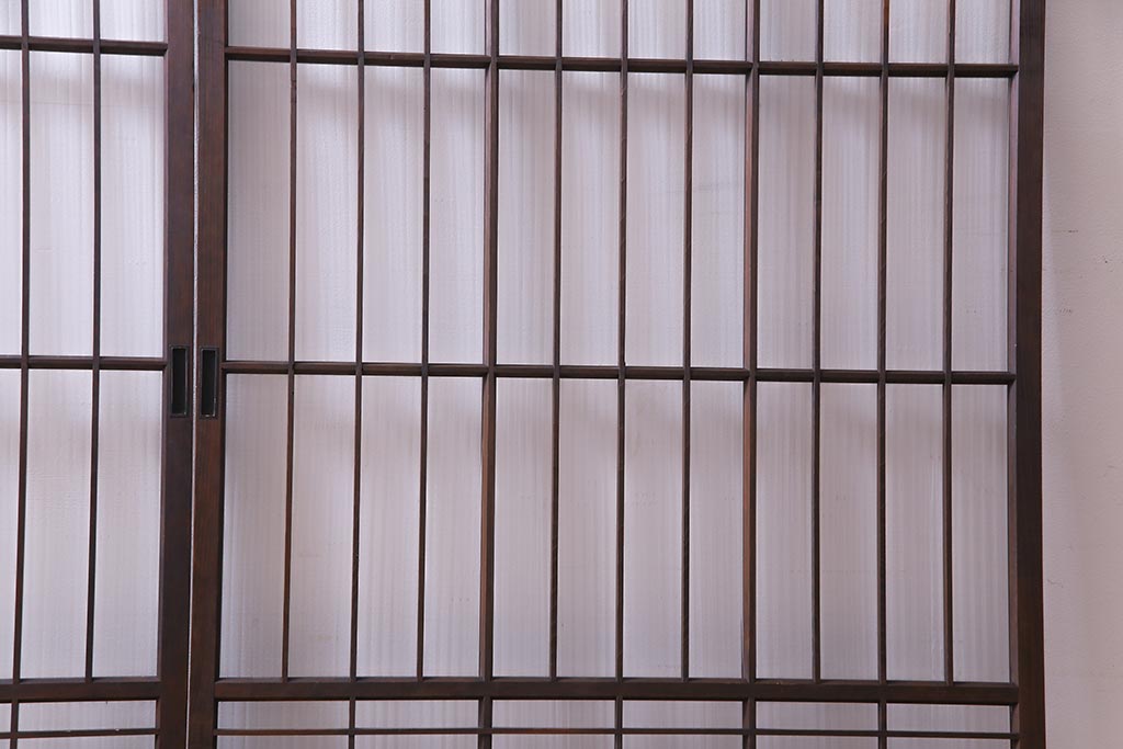 昭和初期　モールガラス　変わり格子が目を惹くシンプルなガラス戸(窓、引き戸、建具)2枚組