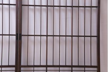昭和初期　モールガラス　変わり格子が目を惹くシンプルなガラス戸(窓、引き戸、建具)2枚組