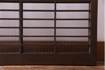 昭和初期　モールガラス　変わり格子が目を惹くシンプルなガラス戸(窓、引き戸、建具)2枚組
