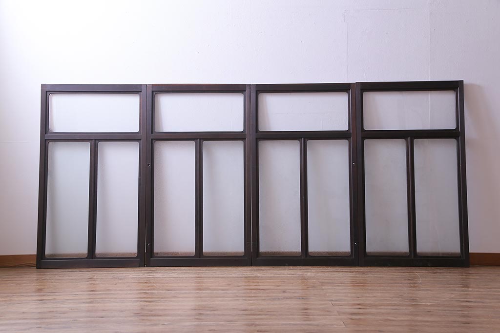 大正ロマン　結霜ガラス 太めのフレームが存在感を放つモダンなガラス戸(窓、引き戸、建具)4枚組