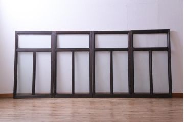 大正ロマン　結霜ガラス 太めのフレームが存在感を放つモダンなガラス戸(窓、引き戸、建具)4枚組