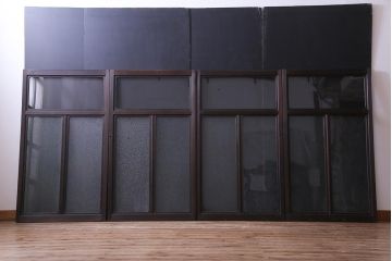 大正ロマン　結霜ガラス 太めのフレームが存在感を放つモダンなガラス戸(窓、引き戸、建具)4枚組