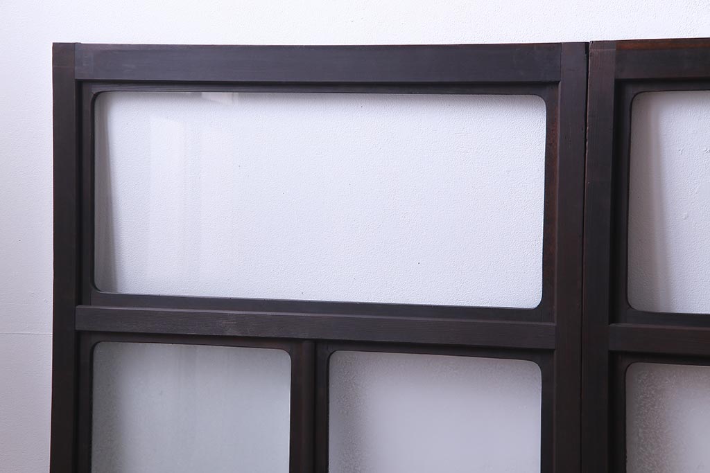 大正ロマン　結霜ガラス 太めのフレームが存在感を放つモダンなガラス戸(窓、引き戸、建具)4枚組