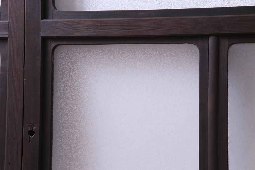 大正ロマン　結霜ガラス 太めのフレームが存在感を放つモダンなガラス戸(窓、引き戸、建具)4枚組