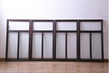 大正ロマン　結霜ガラス 太めのフレームが存在感を放つモダンなガラス戸(窓、引き戸、建具)4枚組