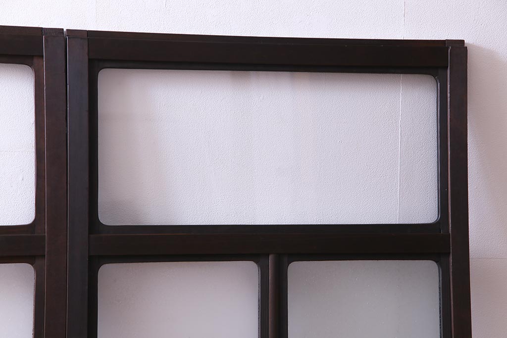 大正ロマン　結霜ガラス 太めのフレームが存在感を放つモダンなガラス戸(窓、引き戸、建具)4枚組