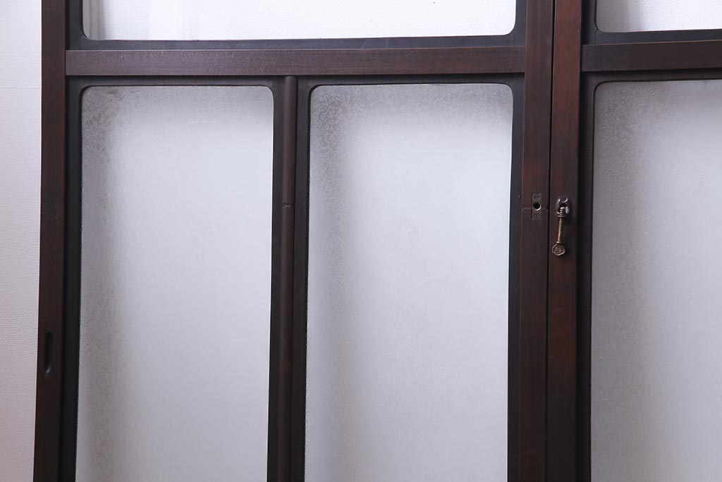 大正ロマン　結霜ガラス 太めのフレームが存在感を放つモダンなガラス戸(窓、引き戸、建具)4枚組