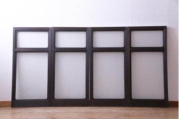 大正ロマン　ダイヤガラス入り!太めのフレームが存在感を放つモダンなガラス戸(窓、引き戸、建具)4枚組