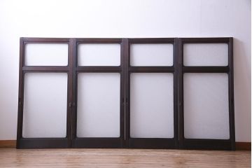 大正ロマン　ダイヤガラス入り!太めのフレームが存在感を放つモダンなガラス戸(窓、引き戸、建具)4枚組