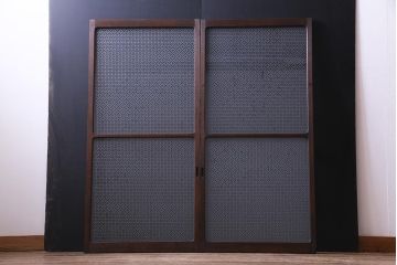 昭和レトロ　オリジナル花ガラス　心和む花菱模様のガラス戸(窓・引き戸・建具)2枚組
