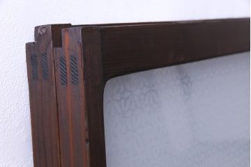 昭和レトロ　オリジナル花ガラス　心和む花菱模様のガラス戸(窓・引き戸・建具)2枚組