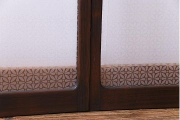 昭和レトロ　オリジナル花ガラス　心和む花菱模様のガラス戸(窓・引き戸・建具)2枚組