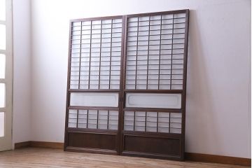 昭和初期　上質な和の空間を演出するガラス障子戸(格子戸、ガラス戸、引き戸、建具)2枚組