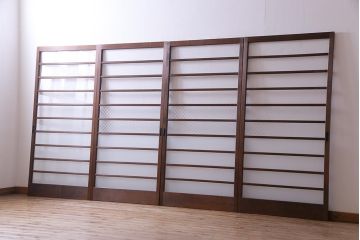 昭和レトロ　異なるガラスを組み合わせたシンプルな引き戸(ガラス戸、建具)4枚組